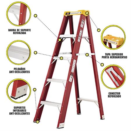 ESCALERA 8 ESCALONES FIBRA VIDRIO INSTALADOR PROFESIONAL TIJERA